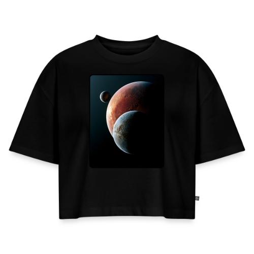 Three Planets Deep Space Design - Women's Oversized Organic Cropped T-Shirt