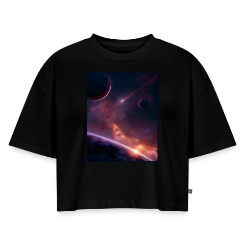 Cosmic Sunset Nebula Space Art - Women's Oversized Organic Cropped T-Shirt