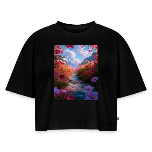 Dreamy Cosmos Valley Landscape Art - Women's Oversized Organic Cropped T-Shirt