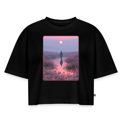 Ethereal Sunset Flower Field Art - Women's Oversized Organic Cropped T-Shirt
