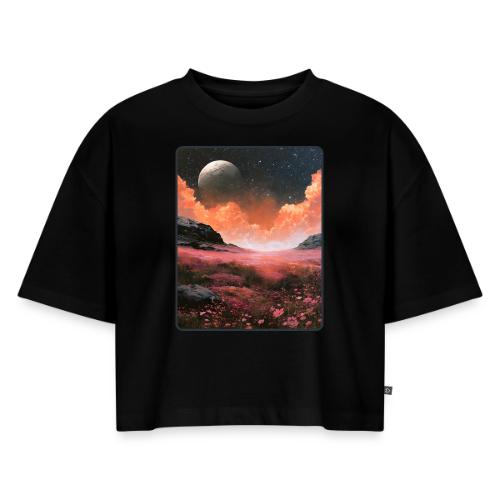 Moonlit Fantasy Flower Landscape - Women's Oversized Organic Cropped T-Shirt