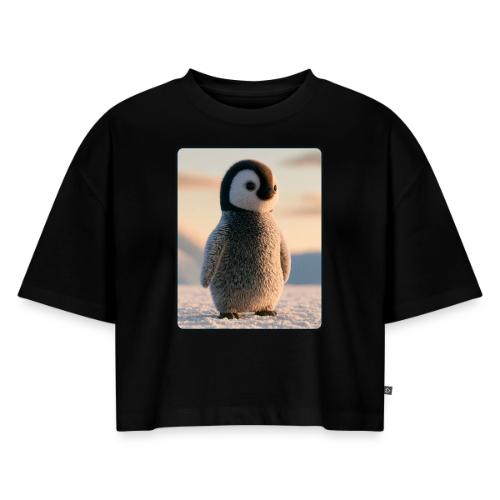 Cute Penguin Chick Sunrise Design - Women's Oversized Organic Cropped T-Shirt