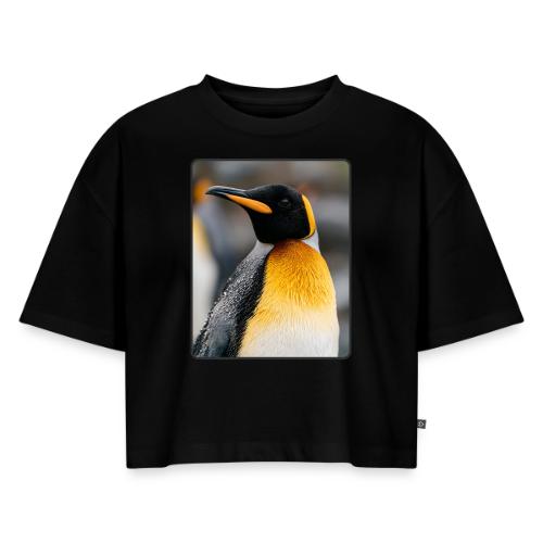 King Penguin Portrait Design - Women's Oversized Organic Cropped T-Shirt