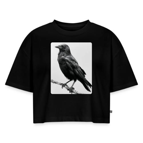 Raven Black and White Art Design - Women's Oversized Organic Cropped T-Shirt