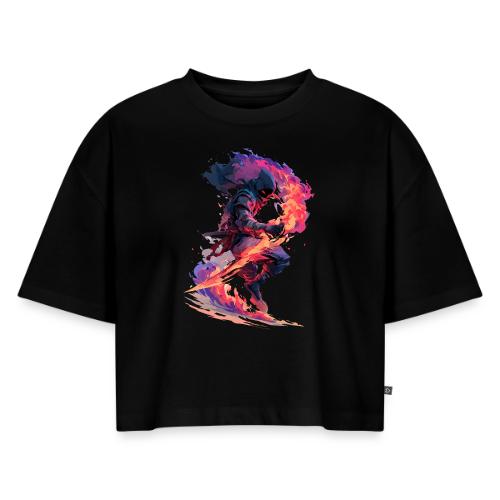 Flaming Ninja Warrior Fantasy Design - Women's Oversized Organic Cropped T-Shirt