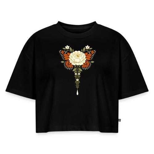 Monarch Butterfly Floral Botanical Art - Women's Oversized Organic Cropped T-Shirt