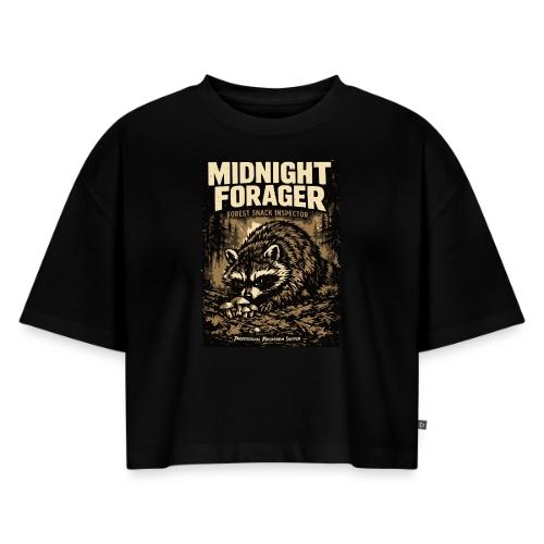 Midnight Forager Raccoon Mushroom Hunter - Women's Oversized Organic Cropped T-Shirt