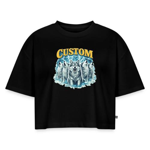 Custom Wolf Pack Howling Moon Vintage Wilderness - Women's Oversized Organic Cropped T-Shirt