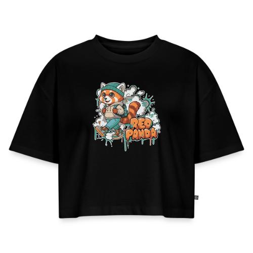 Red Panda Street Graffiti Vibes - Women's Oversized Organic Cropped T-Shirt
