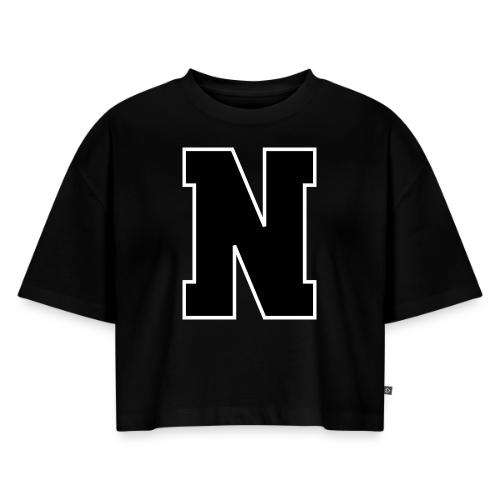 Varsity Letter N Athletic Font Graphic - Women's Oversized Organic Cropped T-Shirt