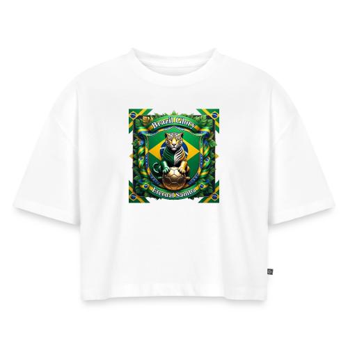 Brazil Jaguar Glory T-Shirt, Flag Pride Badge Gift - Women's Oversized Organic Cropped T-Shirt