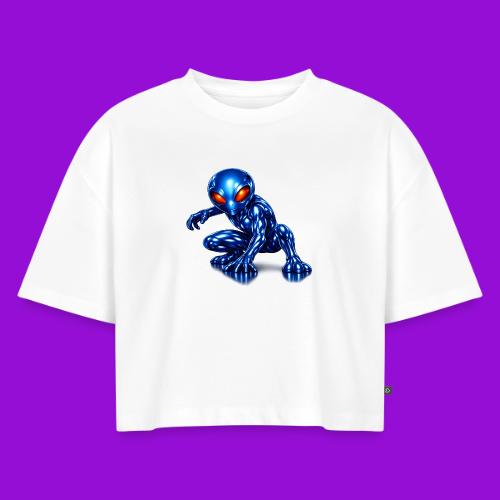 Blue Alien Crouch - Women's Oversized Organic Cropped T-Shirt