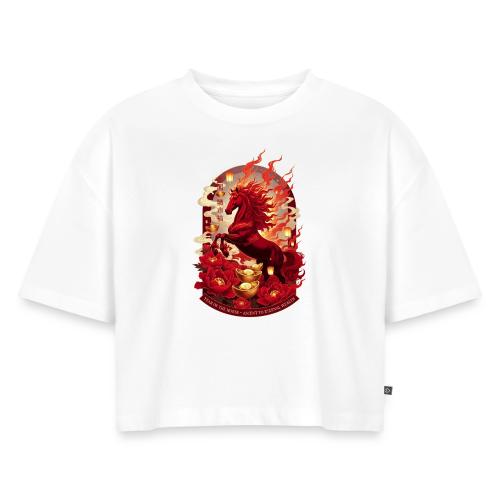 Year of the Horse Ascent T Shirt, Lunar New Year - Women's Oversized Organic Cropped T-Shirt