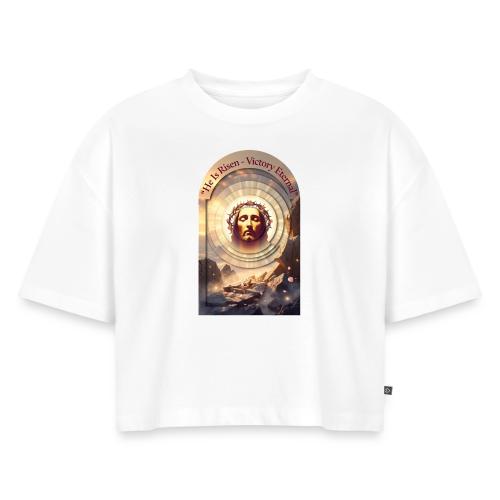 Easter He Is Risen Sacred Face T Shirt, wife Gift - Women's Oversized Organic Cropped T-Shirt