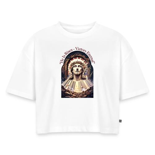 Easter He Is Risen Face of Christ T Shirt, Gift - Women's Oversized Organic Cropped T-Shirt