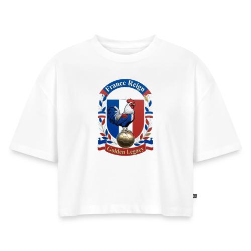 France Rooster Reign T-Shirt, Tricolore Pride Gift - Women's Oversized Organic Cropped T-Shirt