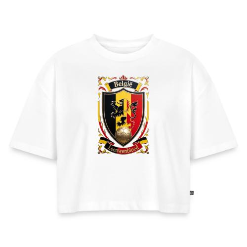 Belgium Lion Crest T-Shirt, Belgian Flag Gift - Women's Oversized Organic Cropped T-Shirt