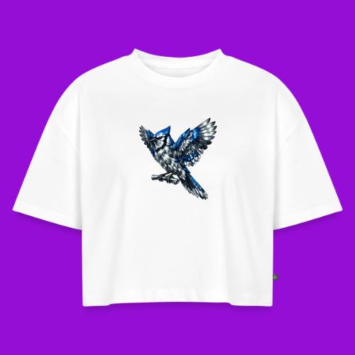 Silver Blue Jay Open Wing Perch - Women's Oversized Organic Cropped T-Shirt
