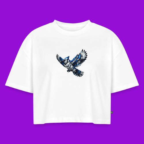 Silver Blue Jay in Flight - Women's Oversized Organic Cropped T-Shirt