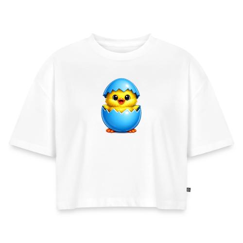 Easter Chick Blue - Women's Oversized Organic Cropped T-Shirt