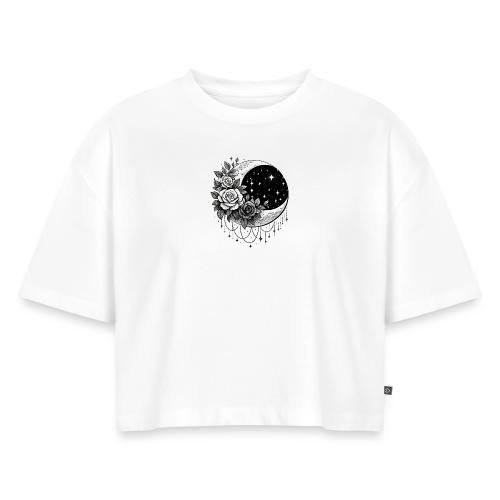 Crescent Moon Floral - Women's Oversized Organic Cropped T-Shirt