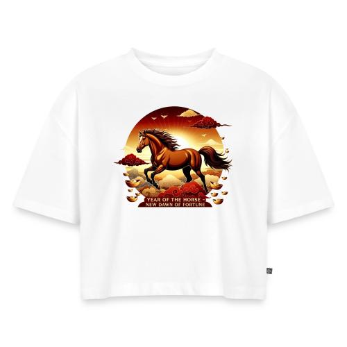 Year of the Horse Sunrise T Shirt, Lunar New Year - Women's Oversized Organic Cropped T-Shirt