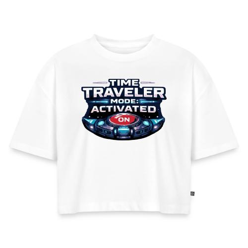 Time Traveler Mode – Futuristic Neon Sci-Fi Tee - Women's Oversized Organic Cropped T-Shirt