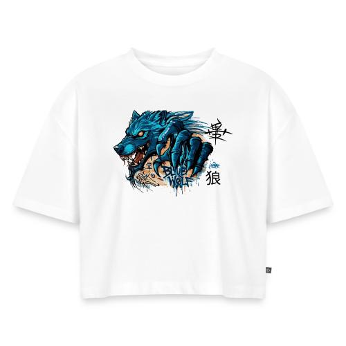 Blue Wolf Graffiti Street Art - Women's Oversized Organic Cropped T-Shirt