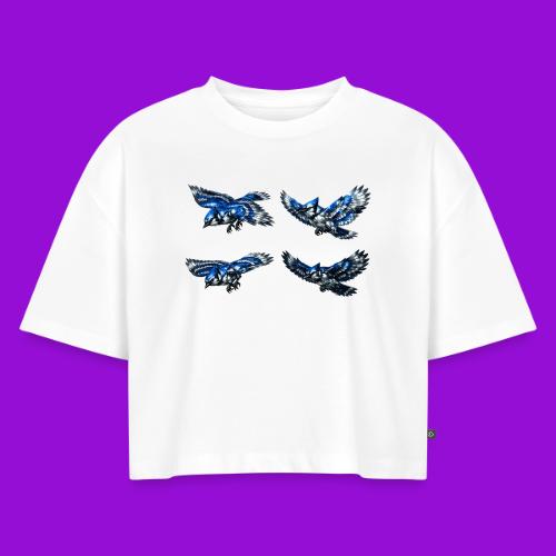 Silver Blue Jay Flight Stages - Women's Oversized Organic Cropped T-Shirt