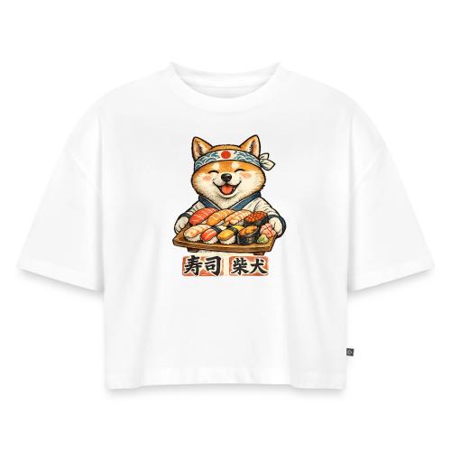Funny Shiba Inu Sushi Kawaii Dog Tee - Women's Oversized Organic Cropped T-Shirt