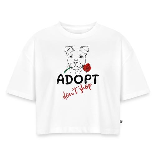 Retro Adopt Dont Shop Cute Puppy Rose Tee - Women's Oversized Organic Cropped T-Shirt
