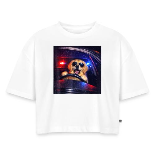 Funny Police Golden Retriever Meme Tee - Women's Oversized Organic Cropped T-Shirt