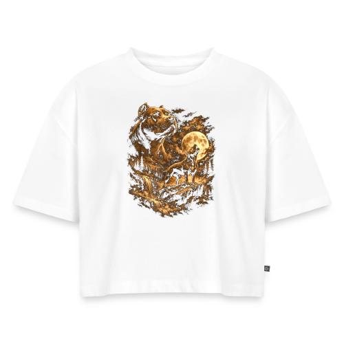 Pit Bull Howling Moon Fantasy Forest Tee - Women's Oversized Organic Cropped T-Shirt