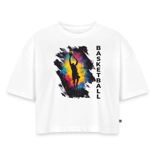 High Energy Basketball Paint Splatter Art - Women's Oversized Organic Cropped T-Shirt