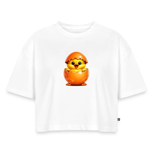 Easter Chick Orange - Women's Oversized Organic Cropped T-Shirt
