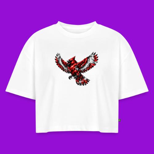 Silver Cardinal in Flight - Women's Oversized Organic Cropped T-Shirt