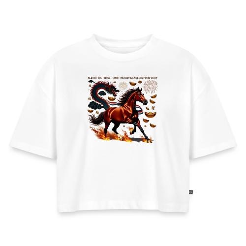 Year of the Horse Victory T Shirt, Lunar New Year - Women's Oversized Organic Cropped T-Shirt