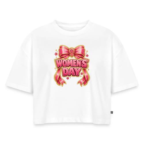 Cute Pink Bow Women’s Day Feminist Symbol - Women's Oversized Organic Cropped T-Shirt