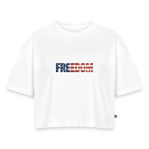 Freedom American Flag Distressed Patriotic Shirt - Women's Oversized Organic Cropped T-Shirt