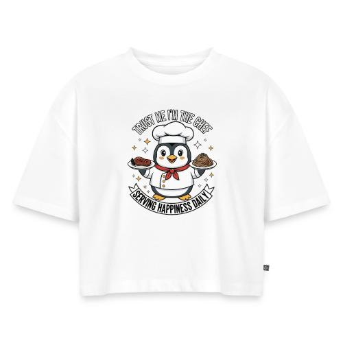 cute Penguin Chef-Funny Cartoon Daily Happiness - Women's Oversized Organic Cropped T-Shirt