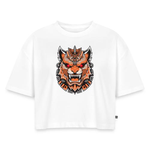 Tribal Demon Wolf Mask - Women's Oversized Organic Cropped T-Shirt