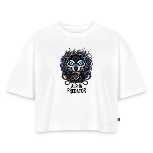 Alpha Predator Wolf Fierce Neon Eyes - Women's Oversized Organic Cropped T-Shirt