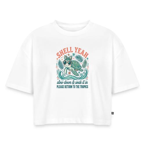 Shell Yeah Sea Turtle Beach Vibes - Women's Oversized Organic Cropped T-Shirt