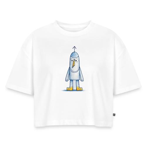 Funny Doodle Bird Character - Women's Oversized Organic Cropped T-Shirt
