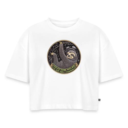 Sloth Home Watcher T Shirt - Women's Oversized Organic Cropped T-Shirt