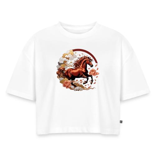 Year of the Horse T Shirt, Lunar New Year Gift - Women's Oversized Organic Cropped T-Shirt
