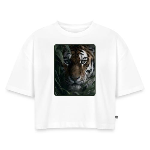 Tiger Jungle Eyes Wildlife Design - Women's Oversized Organic Cropped T-Shirt