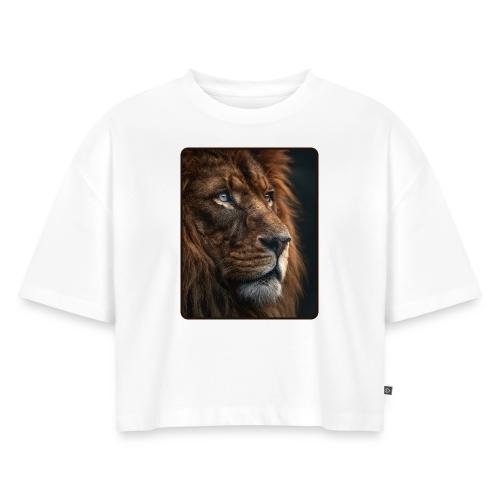 Lion Portrait Majestic Wildlife Design - Women's Oversized Organic Cropped T-Shirt
