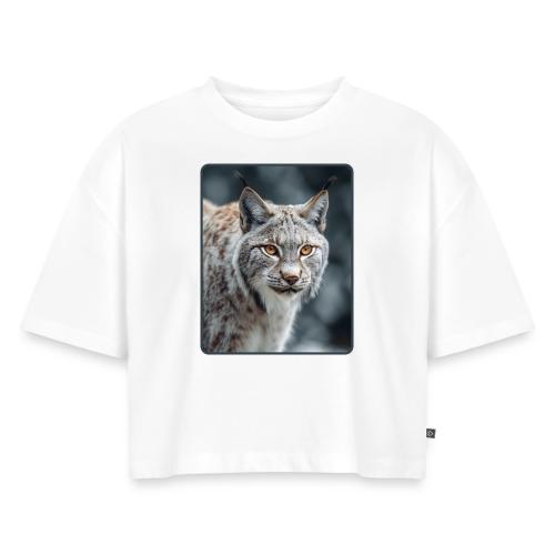 Lynx Portrait Piercing Eyes Design - Women's Oversized Organic Cropped T-Shirt