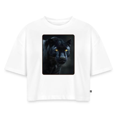 Black Panther Glowing Eyes Design - Women's Oversized Organic Cropped T-Shirt